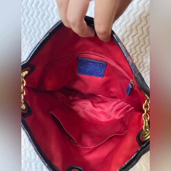 Coach Poppy Lurex Tartan Chain Slim Tote - Picture 9 of 12